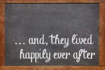 Blackboard on which "... and they lived happily ever after" is written in chalk