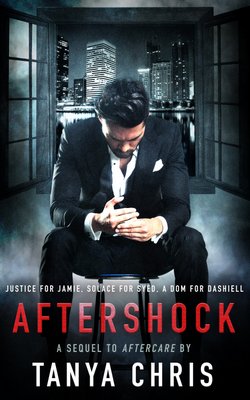 Cover for Aftershock by Tanya Chris features a despondent man in front of a NYC cityscape
