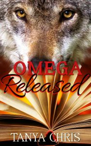 Cover for Omega Released by Tanya Chris shows a wolf with his nose in the pages of an open book