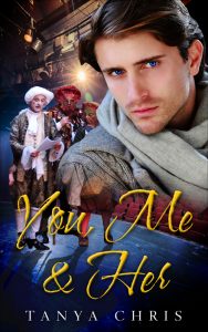 Cover for You, Me & her features a man superimposed over a theater stage