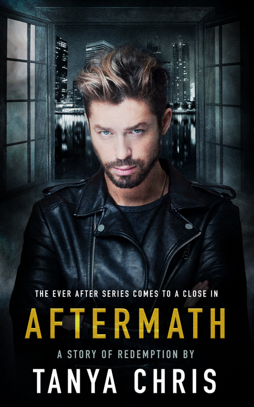 Cover for Aftermath by Tanya Chris features a young man in a leather jacket in front of a NYC cityscape