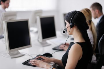 business people group with headphones giving support in help desk