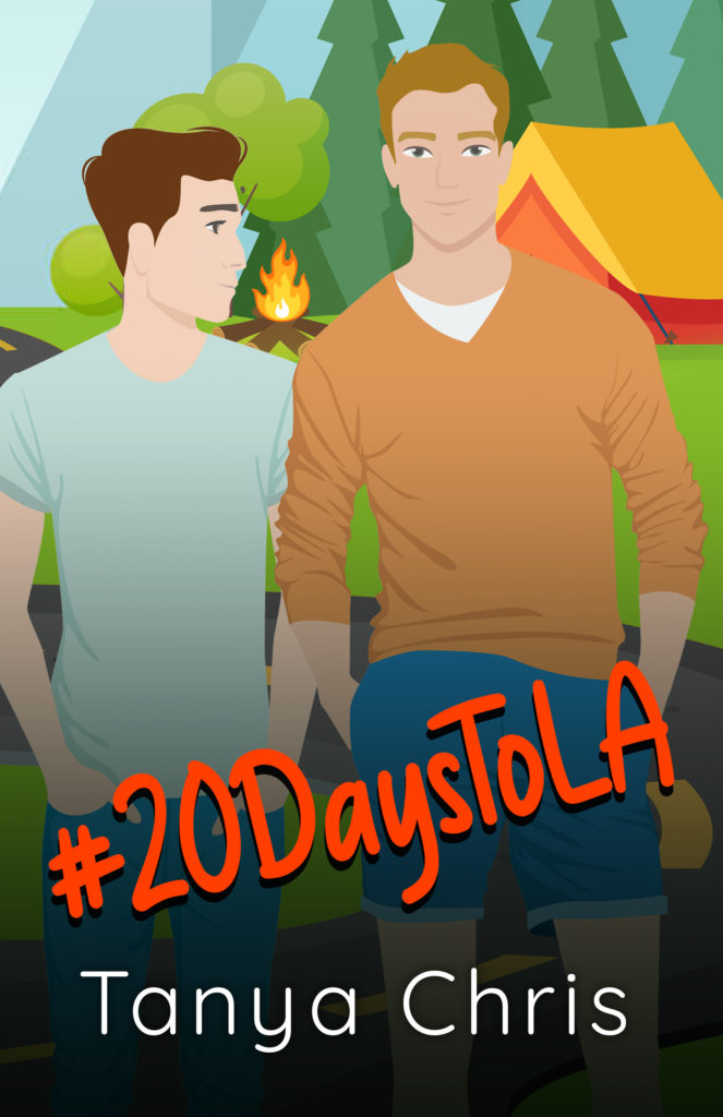 Cover for #20DaysToLA shows two men in front of a campsite scene