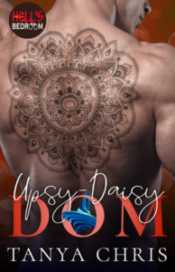 Cover for Upsy-Daisy Dom shows a man's bare back covered in a mandala. A top spins within the O of Dom